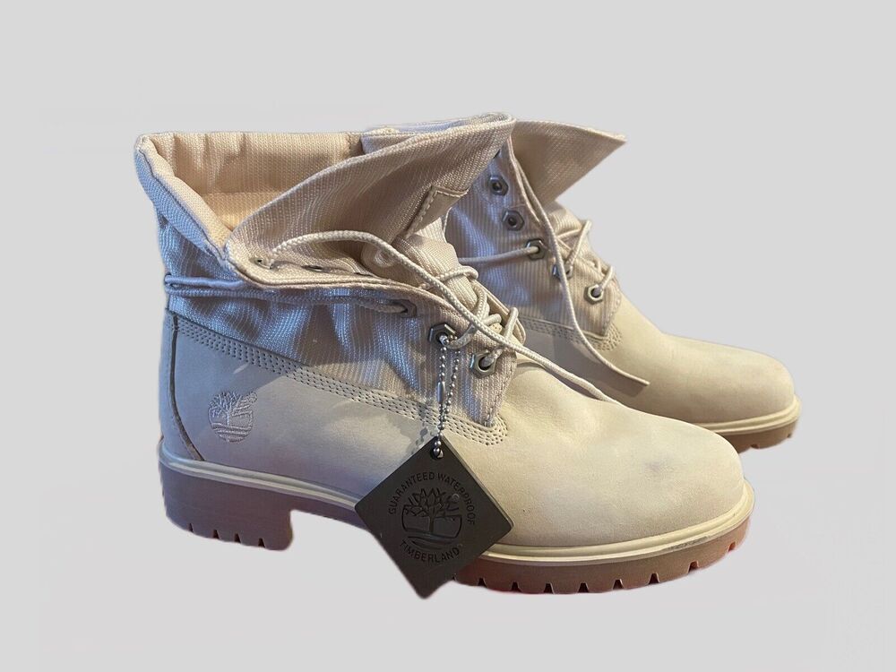 Timberland Bone White Fold Down Womens Boots Canvass Top Sz 7
